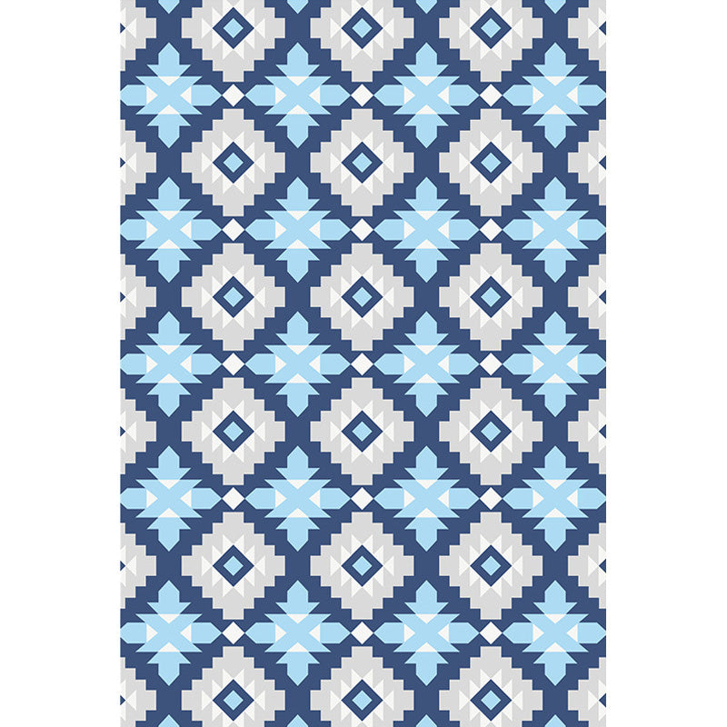 Retro geometrisches Blumenmuster Teppich Blau und Grün Südwest Teppich Polyester haustierfreundlich rutschfeste Rückseite waschbarer Teppich für das Wohnzimmer