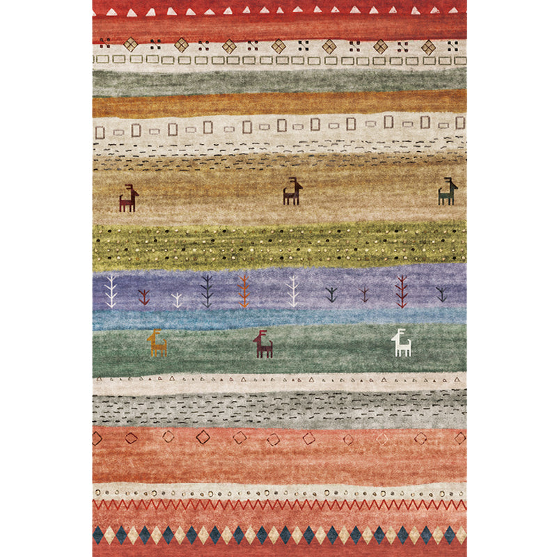 Frendorf | Böhmisches Tribal Gestreiftes Muster Teppich Multicolor Polyester Teppich Maschinell Waschbar Rutschfeste Rückseite Bereich Teppich für Wohnzimmer