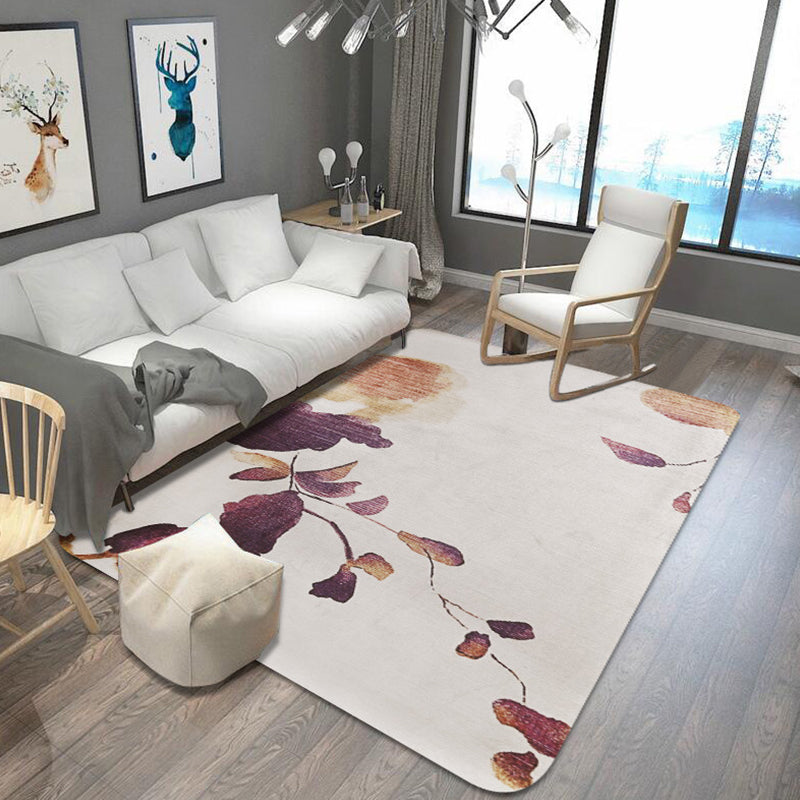 Frendorf | Stylish Leaf Pattern Carpet Blue and Gray Oriental Carpet Polyester Machine Washable Non-Slip Carpet for Living Room