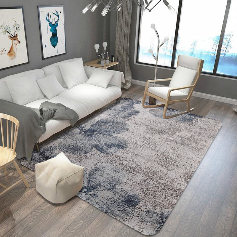 Frendorf | Stylish Leaf Pattern Carpet Blue and Gray Oriental Carpet Polyester Machine Washable Non-Slip Carpet for Living Room