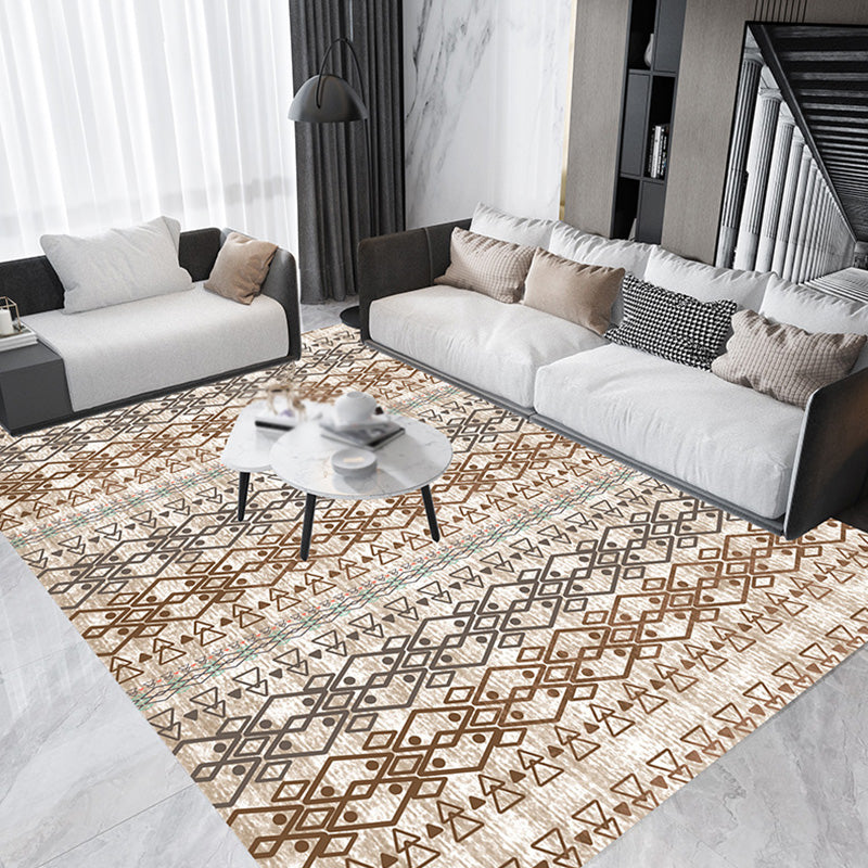 Bohemian Tribal Geometrisches Muster Teppich Orange und Gelb Polyester Teppich Waschbar Haustierfreundlich Rutschfester Teppich für Wohnzimmer