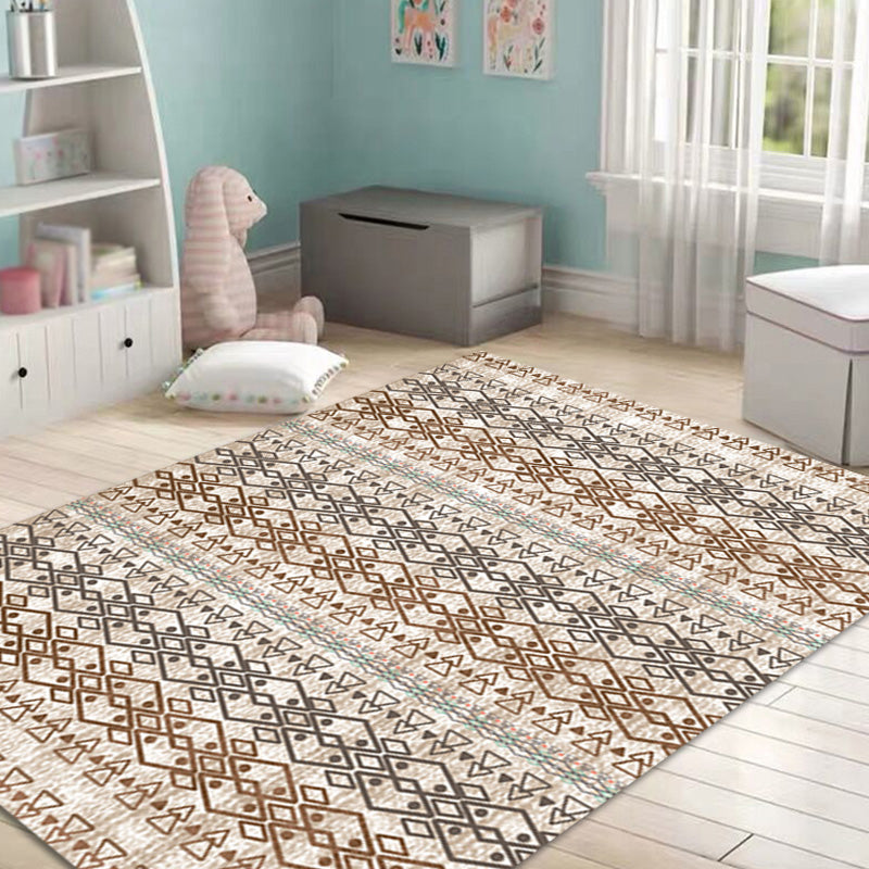 Bohemian Tribal Geometrisches Muster Teppich Orange und Gelb Polyester Teppich Waschbar Haustierfreundlich Rutschfester Teppich für Wohnzimmer