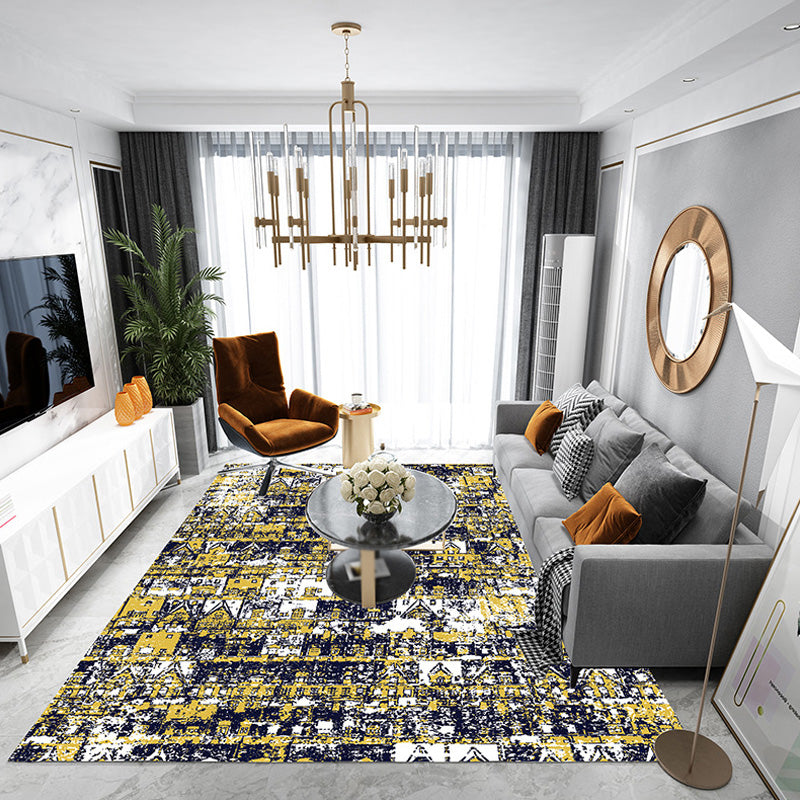 Bohemian Tribal Geometrisches Muster Teppich Orange und Gelb Polyester Teppich Waschbar Haustierfreundlich Rutschfester Teppich für Wohnzimmer