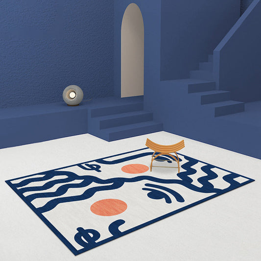 Frendorf | Blauwe Gezicht Patroon Tapijt Polyester Modern Tapijt Wasbaar Antislip Huisdier Vriendelijk Gebied Tapijt voor Woonkamer