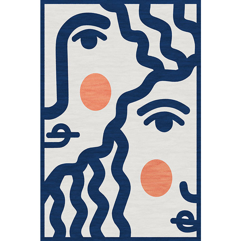 Frendorf | Blauwe Gezicht Patroon Tapijt Polyester Modern Tapijt Wasbaar Antislip Huisdier Vriendelijk Gebied Tapijt voor Woonkamer