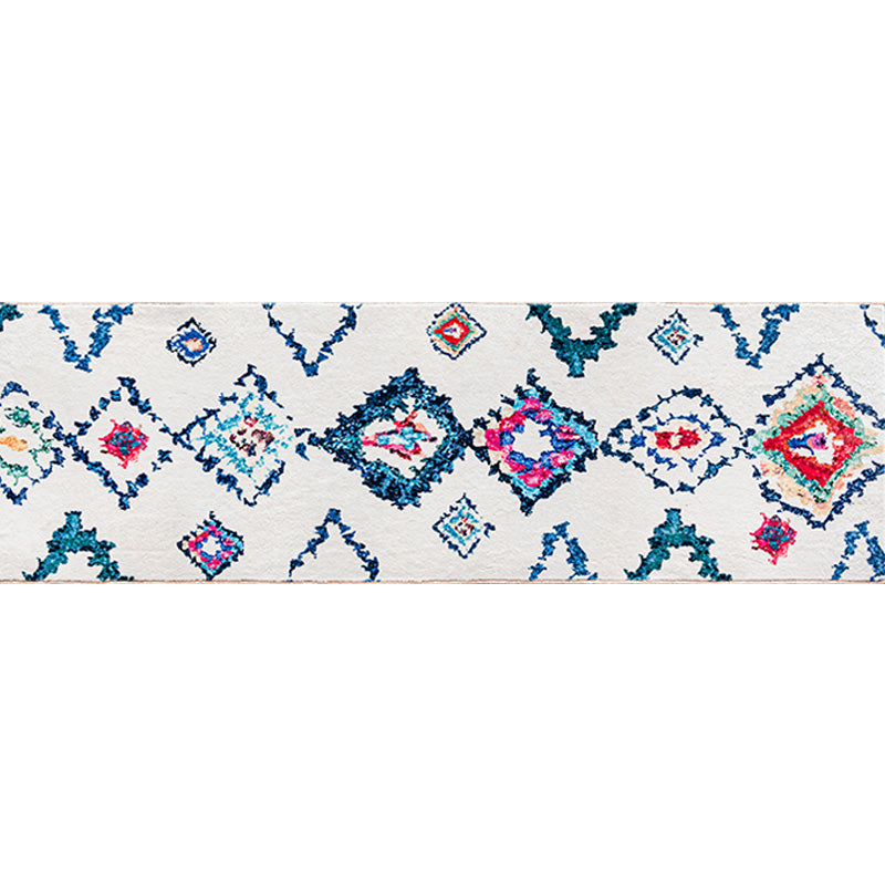 Frendorf | Bohemian Rhombus Muster Teppich Weiß Polyester Teppich Maschinenwaschbar Rutschfeste Rückseite Bereich Teppich für Schlafzimmer