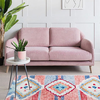 Frendorf | Bohemian Rhombus Muster Teppich Weiß Polyester Teppich Maschinenwaschbar Rutschfeste Rückseite Bereich Teppich für Schlafzimmer