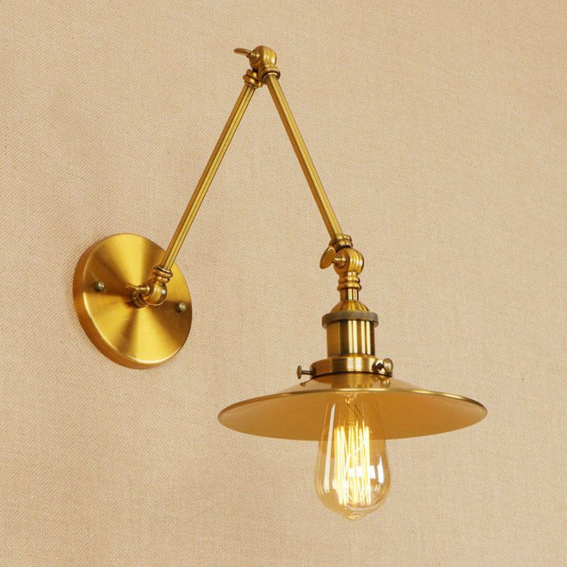 Frendorf | Vintage Stijlvolle Schotel Wandlamp 1 Licht Metaal Wandmontage Lamp met Slingerarm in Messing/Koper