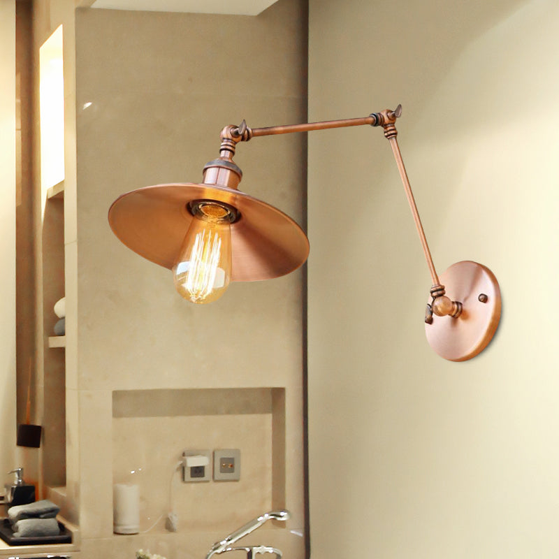 Frendorf | Vintage Stijlvolle Schotel Wandlamp 1 Licht Metaal Wandmontage Lamp met Slingerarm in Messing/Koper