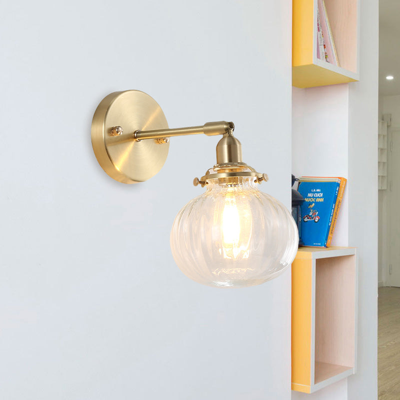 Frendorf | 1 Kopstätten Wandlampe Kolonial Orb Klar/Kognak Prismen-Glas Wandleuchte Beleuchtungseinrichtung in Gold