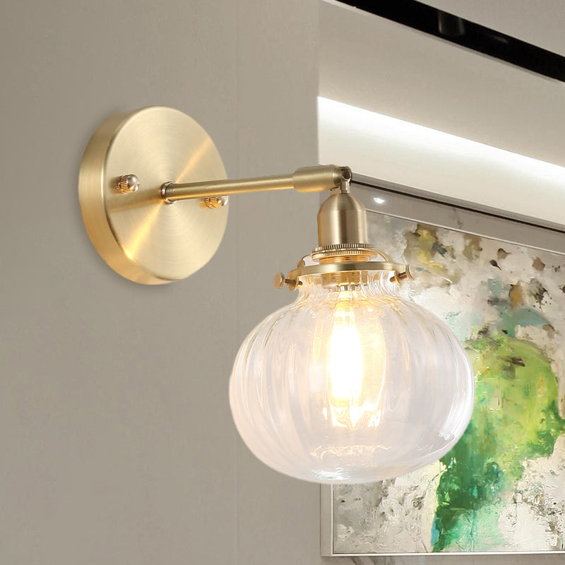 Frendorf | 1 Kopstätten Wandlampe Kolonial Orb Klar/Kognak Prismen-Glas Wandleuchte Beleuchtungseinrichtung in Gold