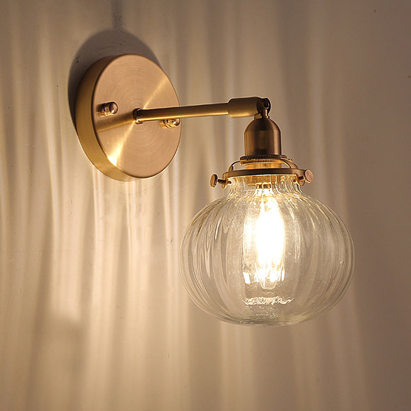 Frendorf | 1 Kopstätten Wandlampe Kolonial Orb Klar/Kognak Prismen-Glas Wandleuchte Beleuchtungseinrichtung in Gold