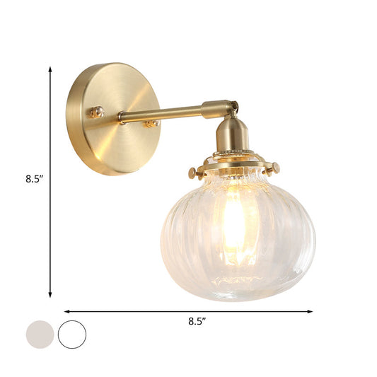 Frendorf | 1 Kopstätten Wandlampe Kolonial Orb Klar/Kognak Prismen-Glas Wandleuchte Beleuchtungseinrichtung in Gold