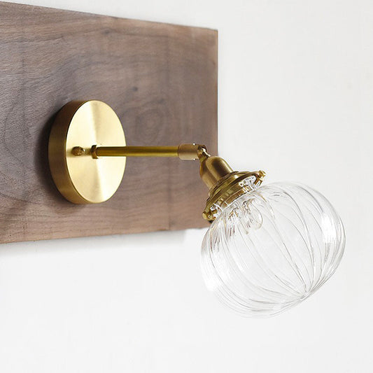 Frendorf | 1 Kopstätten Wandlampe Kolonial Orb Klar/Kognak Prismen-Glas Wandleuchte Beleuchtungseinrichtung in Gold