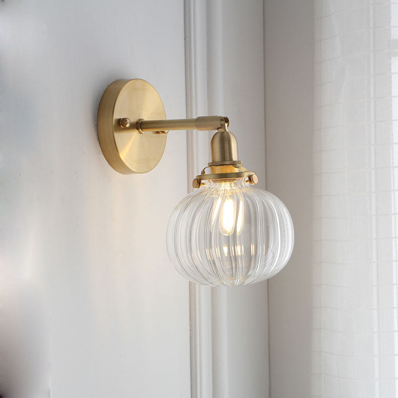 Frendorf | 1 Kopstätten Wandlampe Kolonial Orb Klar/Kognak Prismen-Glas Wandleuchte Beleuchtungseinrichtung in Gold