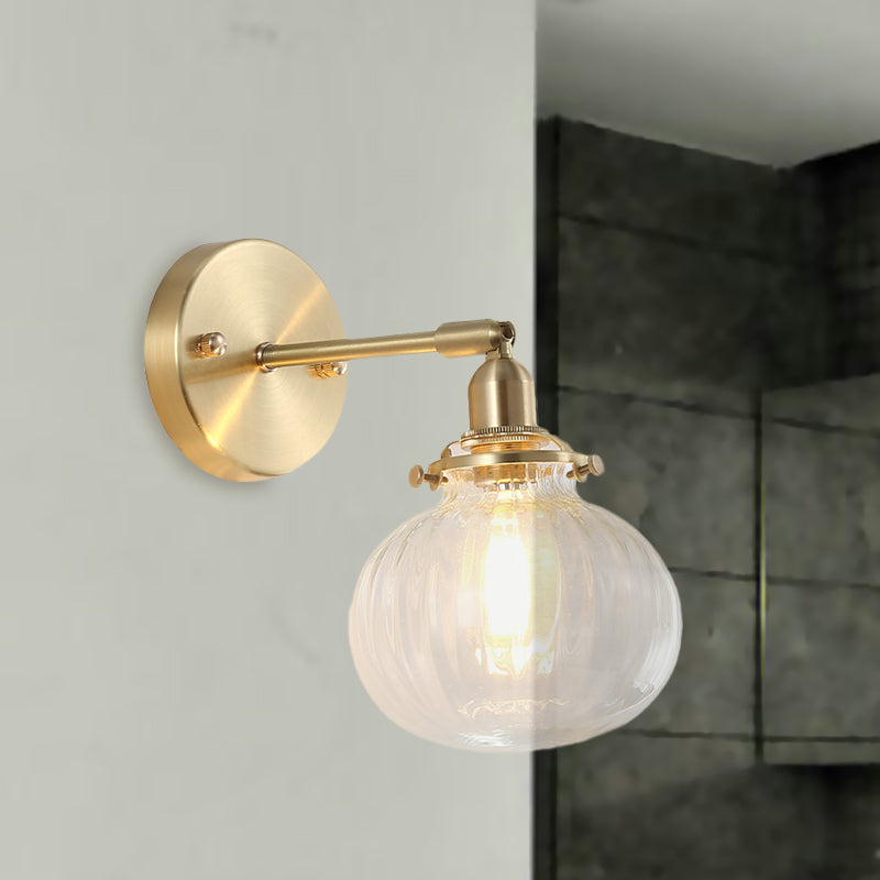 Frendorf | 1 Kopstätten Wandlampe Kolonial Orb Klar/Kognak Prismen-Glas Wandleuchte Beleuchtungseinrichtung in Gold