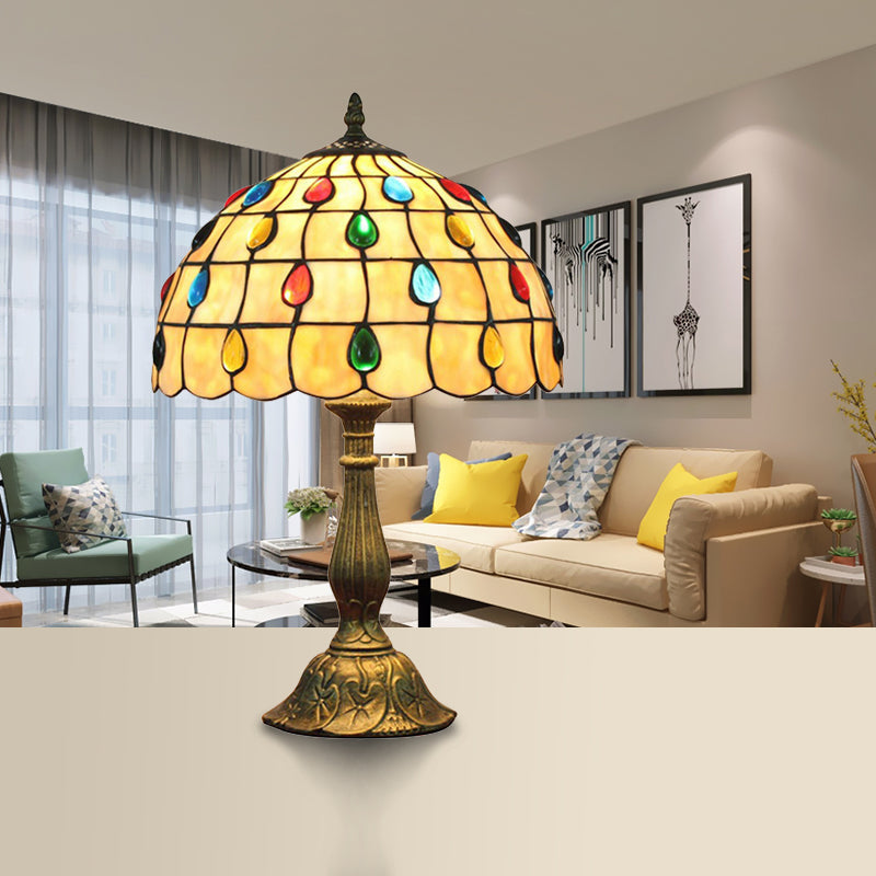 Frendorf | OpalGlow - Breite Muschelschale Tischlampe mit Tropfen Schmuck
