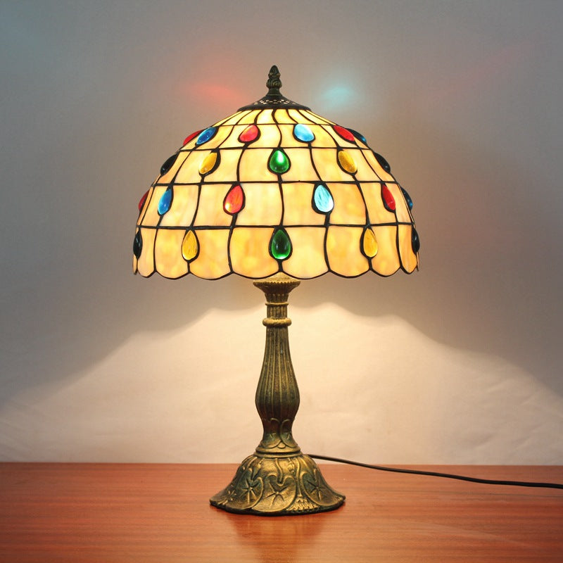 12"/8" breite Schalen-Schirm-Tischlampe mit Tropfen-Schmuck klassische Tiffany-Tischleuchte in Beige für Schlafzimmer