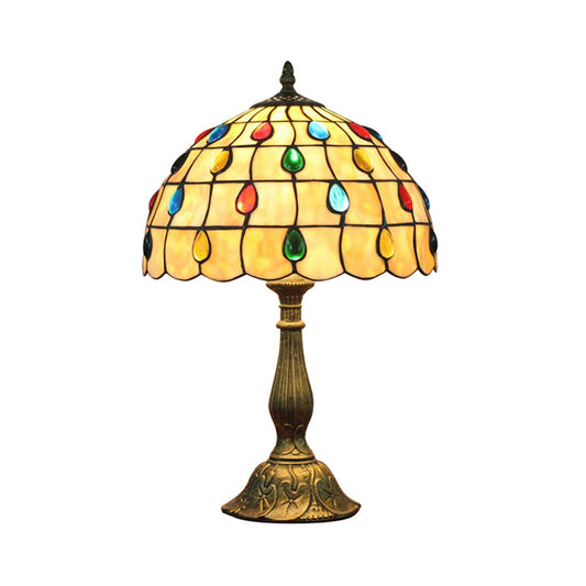 12"/8" breite Schalen-Schirm-Tischlampe mit Tropfen-Schmuck klassische Tiffany-Tischleuchte in Beige für Schlafzimmer