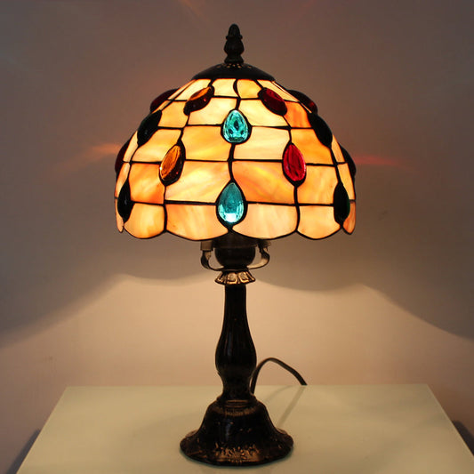 12"/8" breite Schalen-Schirm-Tischlampe mit Tropfen-Schmuck klassische Tiffany-Tischleuchte in Beige für Schlafzimmer