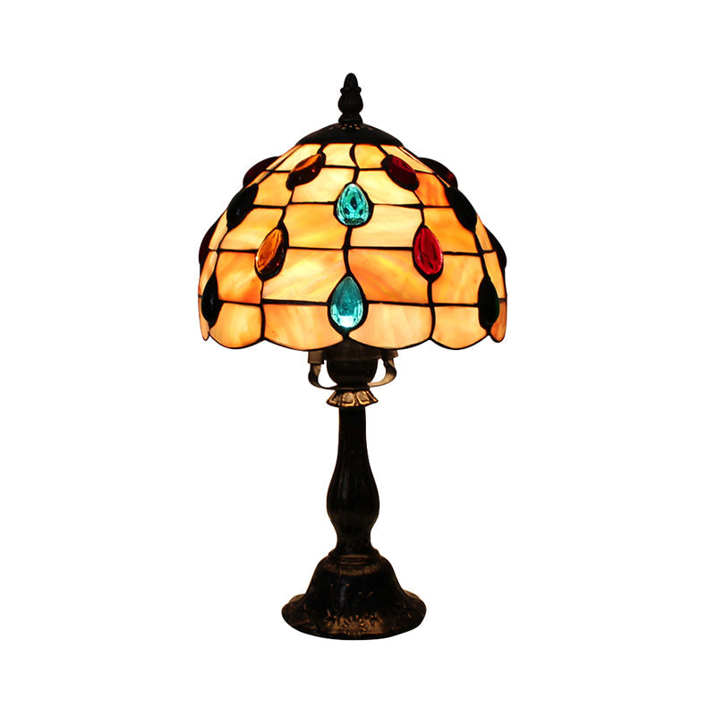 12"/8" breite Schalen-Schirm-Tischlampe mit Tropfen-Schmuck klassische Tiffany-Tischleuchte in Beige für Schlafzimmer