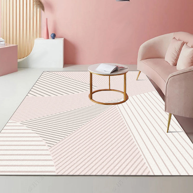 Frendorf | Modernistisch gestreept patroon tapijt lichtgrijs en roze polyester tapijt met antislip achterkant wasbaar huisdiervriendelijk vloerkleed voor thuis