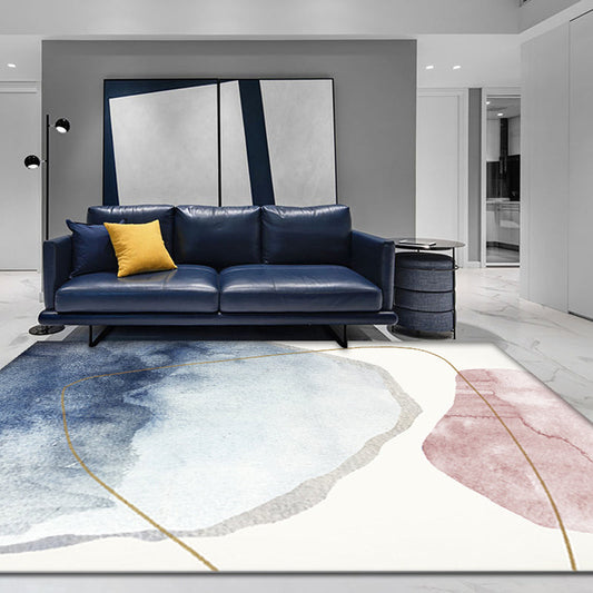 Frendorf | Einzigartiger blauer modernistischer Teppich Polyester Farbblock Teppich waschbar tierfreundlicher rutschfester Teppich für das Wohnzimmer