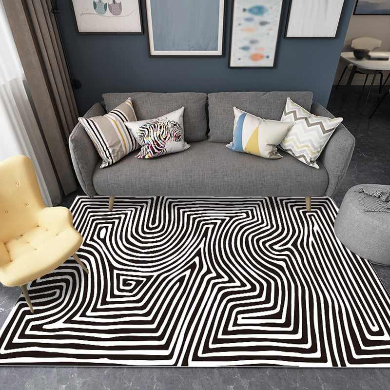 Frendorf | Modernistische Gestreifte Muster Teppich Schwarz und Weiß Polyester Teppich Rutschfester Rücken Waschbar Haustierfreundlich Teppich für Schlafzimmer