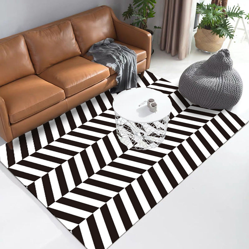 Frendorf | Modernistische Gestreifte Muster Teppich Schwarz und Weiß Polyester Teppich Rutschfester Rücken Waschbar Haustierfreundlich Teppich für Schlafzimmer