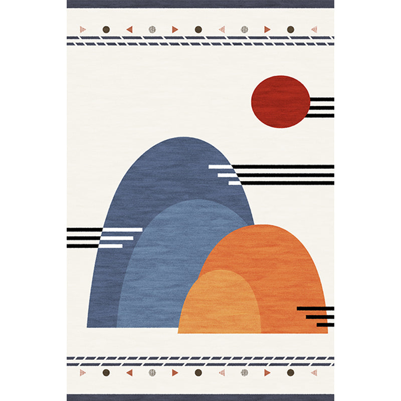 Frendorf | Blaues Bergmuster Teppich Polyester Orientalischer Teppich Waschbar Rutschfest Haustierfreundlicher Teppich für Wohnzimmer