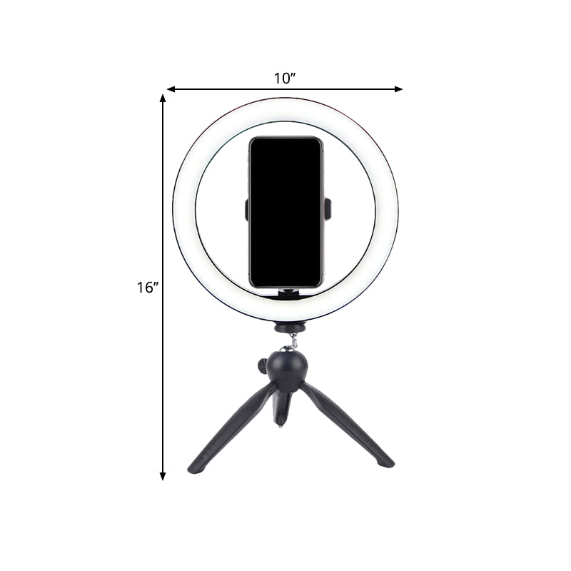 Frendorf | Kreis Make-Up Beleuchtung Modern Metall Handyhalter LED Fill Lampe in Schwarz mit Stativ Design