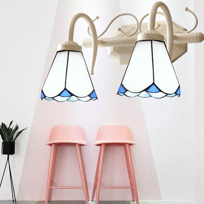 Frendorf | Traditionelle Cone Wandbeleuchtung mit gebogenem Arm Weißglas 2/3 Lichter Wandleuchte für Badezimmer