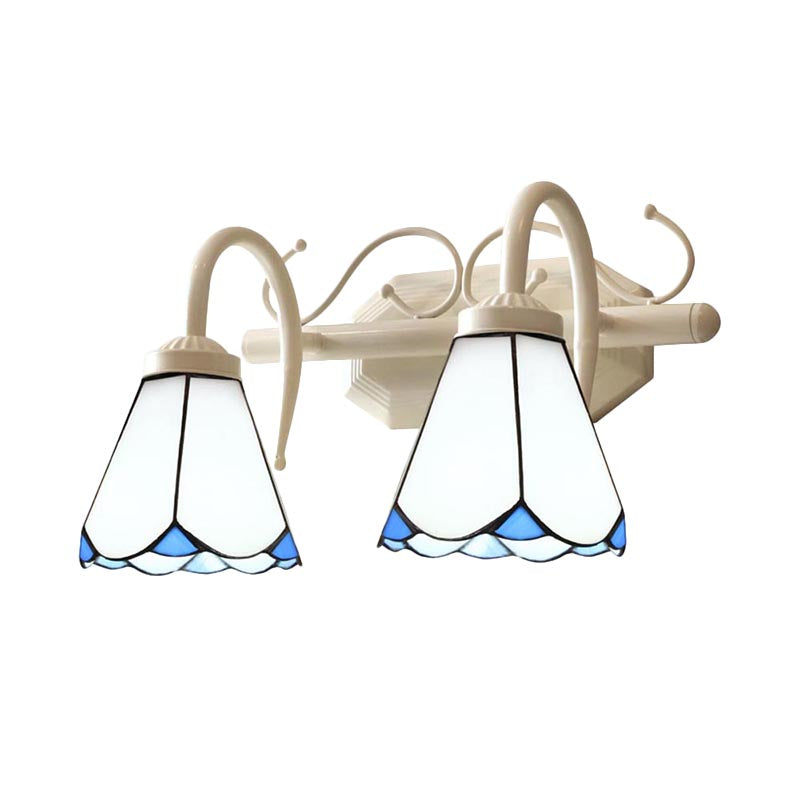 Frendorf | Traditionelle Cone Wandbeleuchtung mit gebogenem Arm Weißglas 2/3 Lichter Wandleuchte für Badezimmer