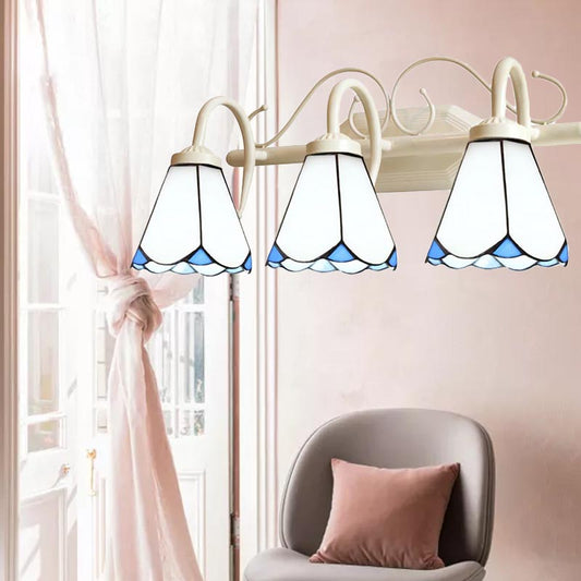 Frendorf | Traditionelle Cone Wandbeleuchtung mit gebogenem Arm Weißglas 2/3 Lichter Wandleuchte für Badezimmer