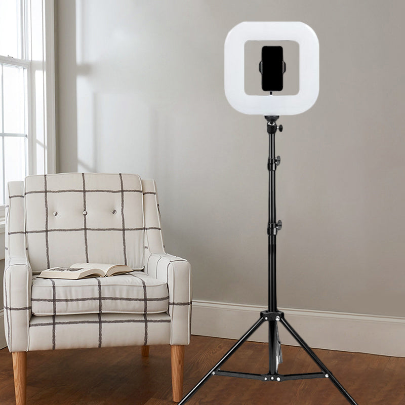 Frendorf | Metallisch Quadratische LED Füllblitzlampe Moderne Schwarze USB Make-up Lampe mit Stativhalterung