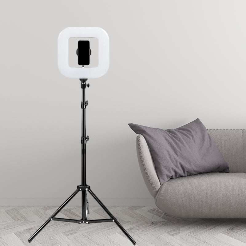 Frendorf | Metallisch Quadratische LED Füllblitzlampe Moderne Schwarze USB Make-up Lampe mit Stativhalterung