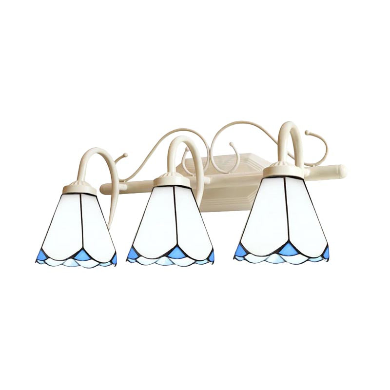Frendorf | Traditionelle Cone Wandbeleuchtung mit gebogenem Arm Weißglas 2/3 Lichter Wandleuchte für Badezimmer
