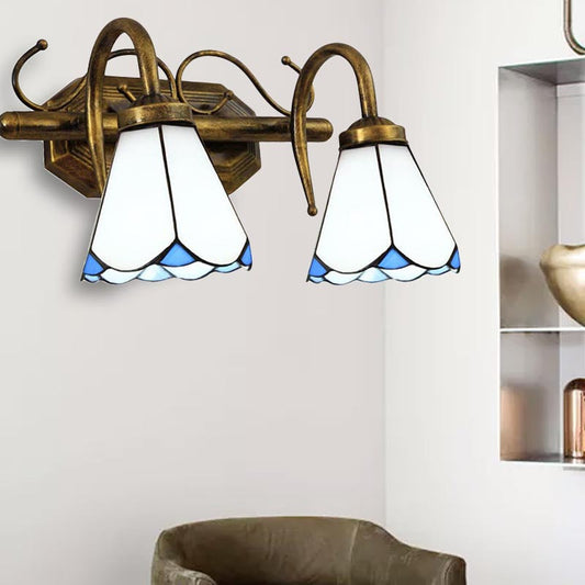 Frendorf | 2/3 Lichten Conische Wandlamp met Witte Glazen Shade Vintage Dubbele Vanity Lamp voor Badkamer