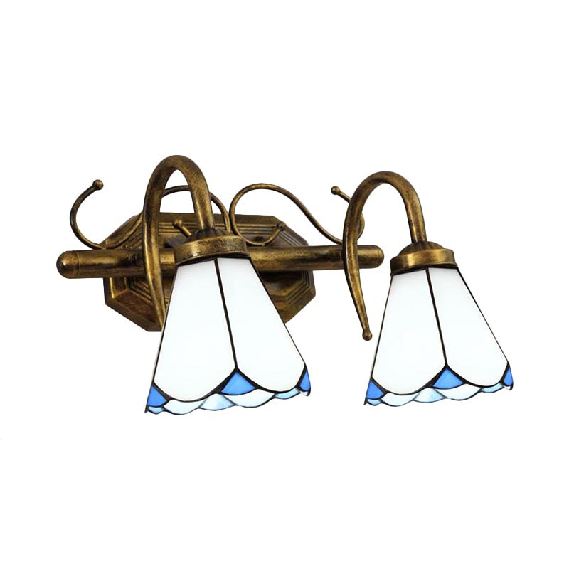 Frendorf | 2/3 Lichten Conische Wandlamp met Witte Glazen Shade Vintage Dubbele Vanity Lamp voor Badkamer