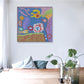 Sonnenzeichnung Wanddekoration Bunt Funky Leinwand Wandkunst für Teenagerzimmer, Texturiert