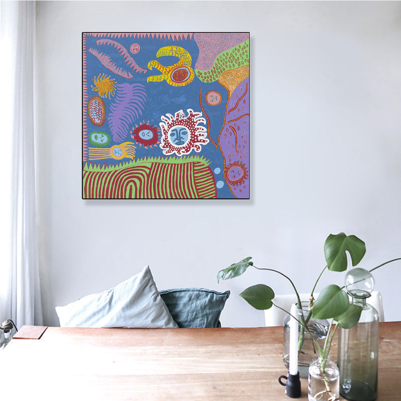 Sonnenzeichnung Wanddekoration Bunt Funky Leinwand Wandkunst für Teenagerzimmer, Texturiert