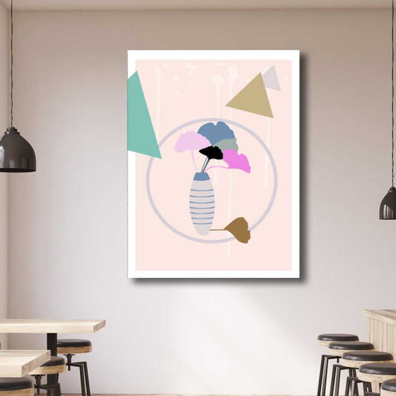 Frendorf | Blätter und Vase Malerei Nordic Style Leinwand Wandkunst Deko in Pink für das Badezimmer