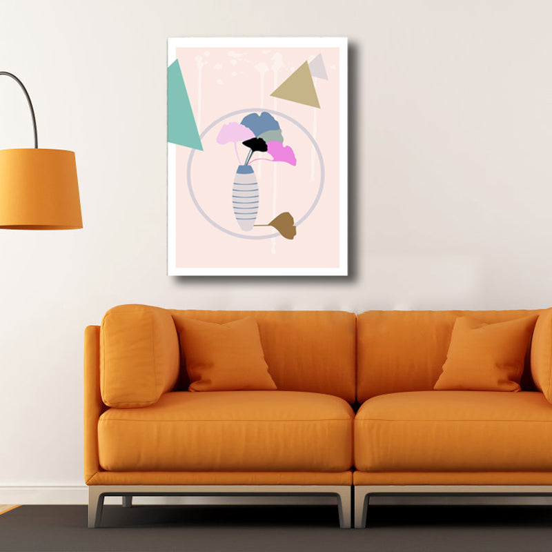 Frendorf | Blätter und Vase Malerei Nordic Style Leinwand Wandkunst Deko in Pink für das Badezimmer