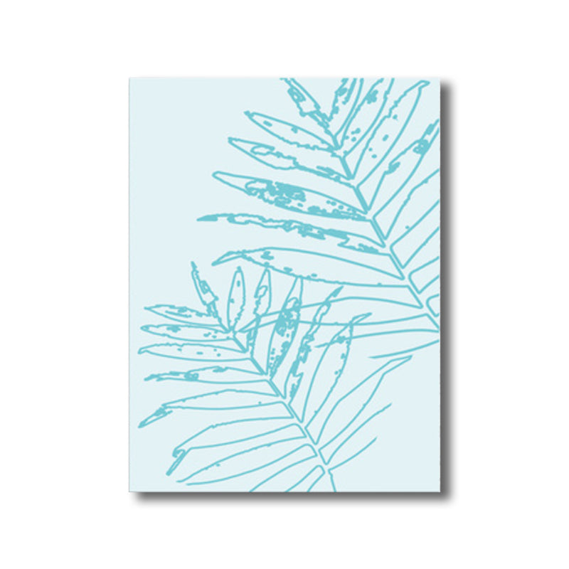 Frendorf | Blaue Blätterdruck gewickelte Leinwand strukturierte skandinavische Wohnzimmer Wandkunst Dekor