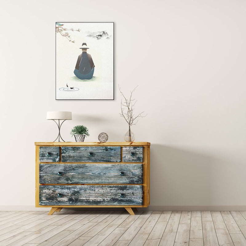 Frendorf | Wald Sitzender Mann Leinwand Kunst Traditionelle Ästhetik Landschaft Wanddekoration in Grau für Zuhause