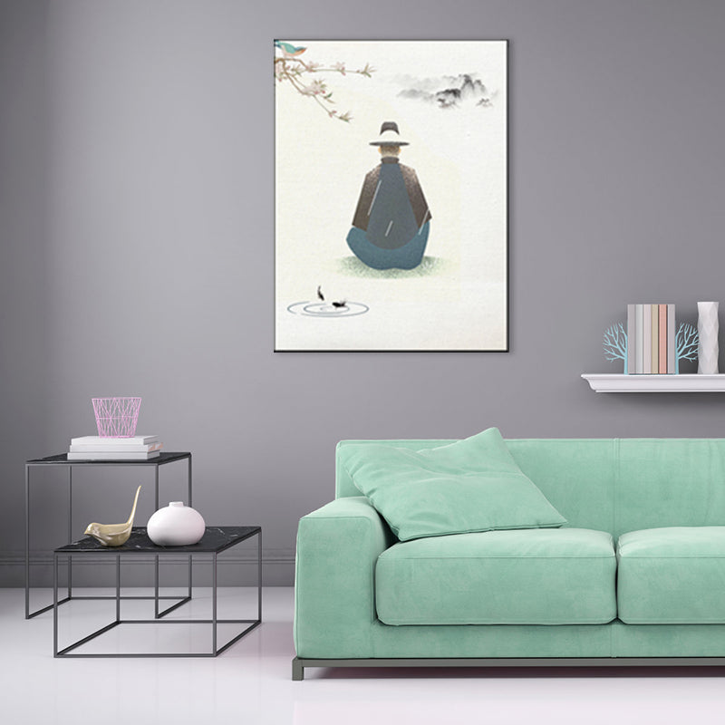 Frendorf | Wald Sitzender Mann Leinwand Kunst Traditionelle Ästhetik Landschaft Wanddekoration in Grau für Zuhause