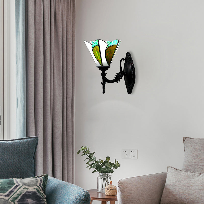 Frendorf | Gevederde Glas Kegel Wandlamp Studie Kamer 1 Kop Tiffany Stijlvolle Antieke Wandlamp in Groen