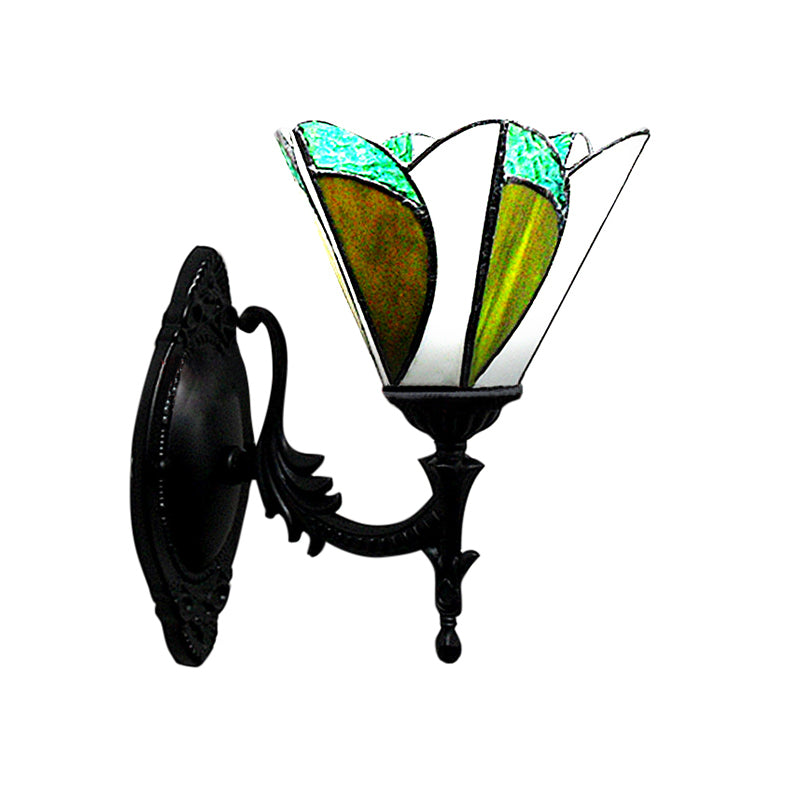 Frendorf | Gevederde Glas Kegel Wandlamp Studie Kamer 1 Kop Tiffany Stijlvolle Antieke Wandlamp in Groen