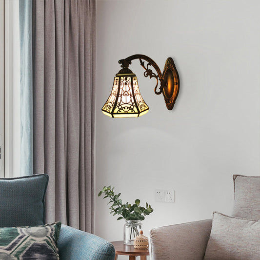 Frendorf | Art Glass Bell Wandlamp met Gegraveerde Arm 1 Kop Vintage Tiffany Wandlamp in Zwart voor Buiten