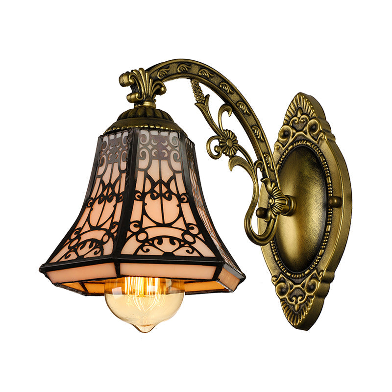 Frendorf | Art Glass Bell Wandlamp met Gegraveerde Arm 1 Kop Vintage Tiffany Wandlamp in Zwart voor Buiten